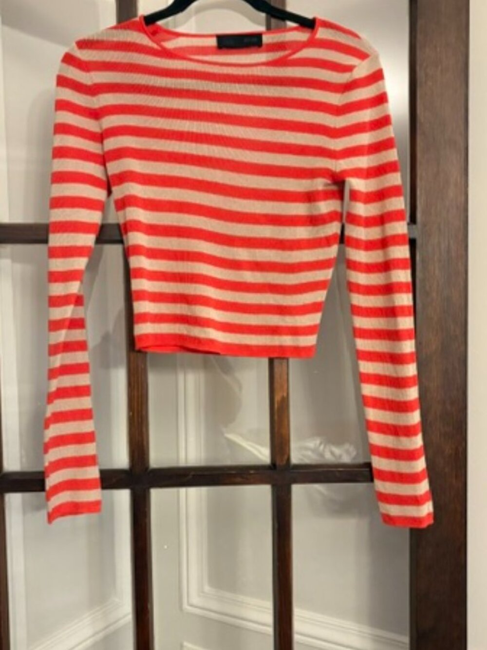 Zara Red and Beige Striped Crop Top, Size Large